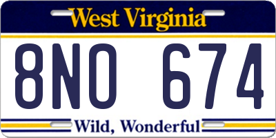 WV license plate 8NO674