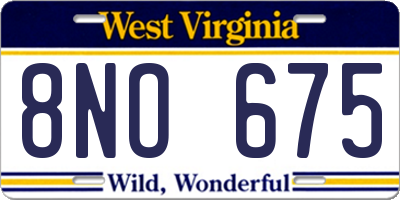 WV license plate 8NO675