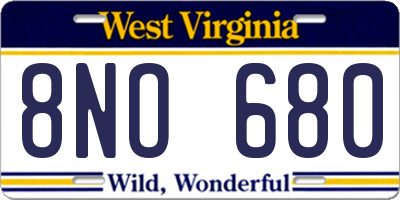 WV license plate 8NO680