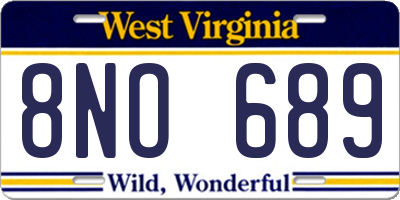 WV license plate 8NO689
