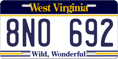 WV license plate 8NO692