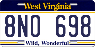 WV license plate 8NO698