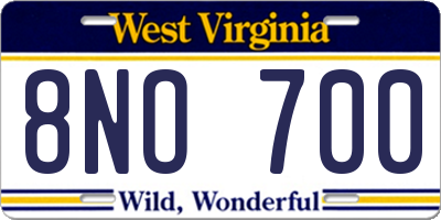 WV license plate 8NO700