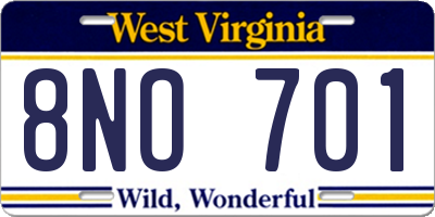 WV license plate 8NO701