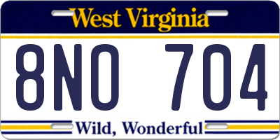 WV license plate 8NO704