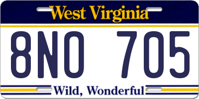 WV license plate 8NO705