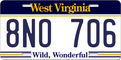 WV license plate 8NO706
