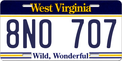 WV license plate 8NO707