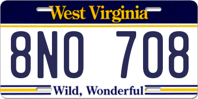 WV license plate 8NO708