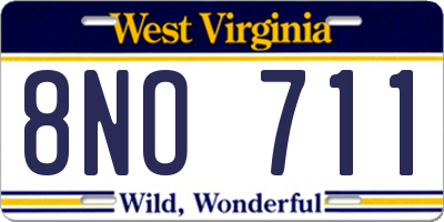 WV license plate 8NO711