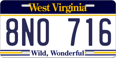 WV license plate 8NO716