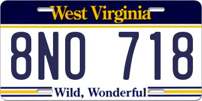 WV license plate 8NO718