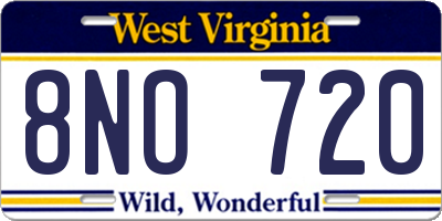 WV license plate 8NO720