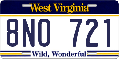 WV license plate 8NO721