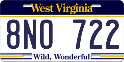 WV license plate 8NO722
