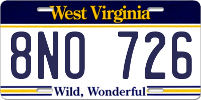 WV license plate 8NO726