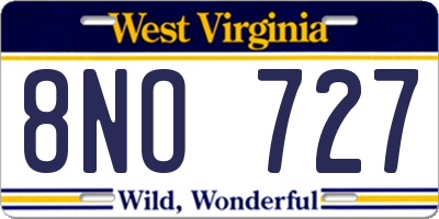 WV license plate 8NO727