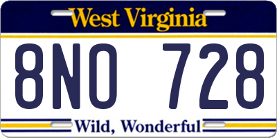 WV license plate 8NO728