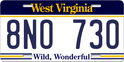 WV license plate 8NO730