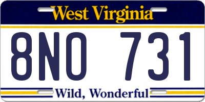 WV license plate 8NO731