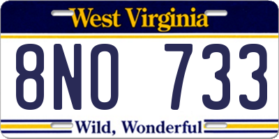 WV license plate 8NO733