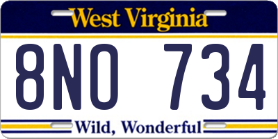 WV license plate 8NO734