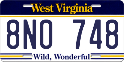 WV license plate 8NO748