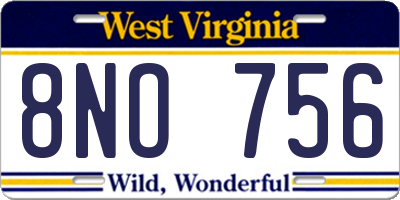 WV license plate 8NO756