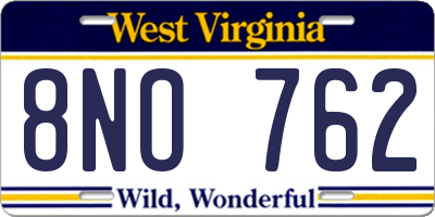 WV license plate 8NO762