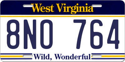 WV license plate 8NO764