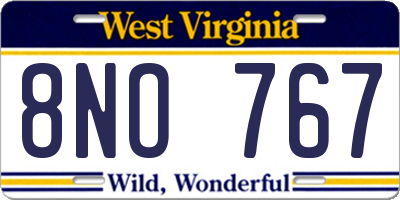 WV license plate 8NO767