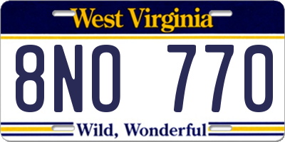 WV license plate 8NO770