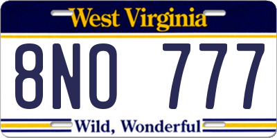 WV license plate 8NO777