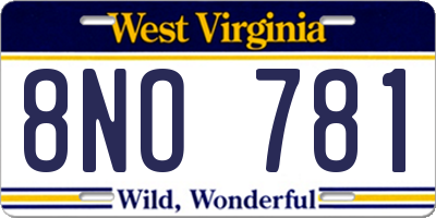 WV license plate 8NO781