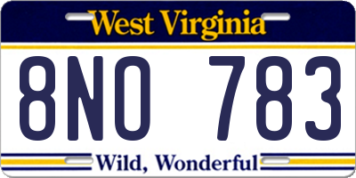 WV license plate 8NO783