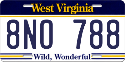 WV license plate 8NO788