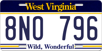 WV license plate 8NO796