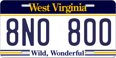 WV license plate 8NO800