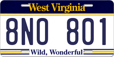 WV license plate 8NO801