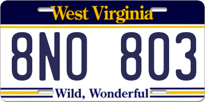 WV license plate 8NO803