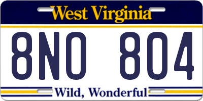 WV license plate 8NO804