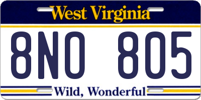 WV license plate 8NO805