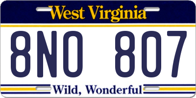 WV license plate 8NO807
