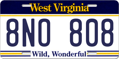 WV license plate 8NO808