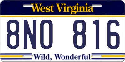 WV license plate 8NO816