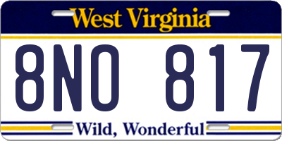 WV license plate 8NO817