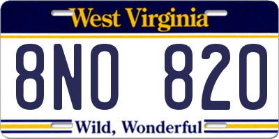 WV license plate 8NO820