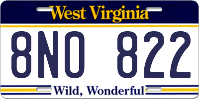WV license plate 8NO822