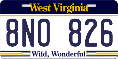WV license plate 8NO826