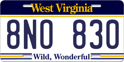 WV license plate 8NO830